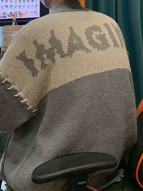 Men's Splice Tattered Design Zip Up Knit Jacket-1