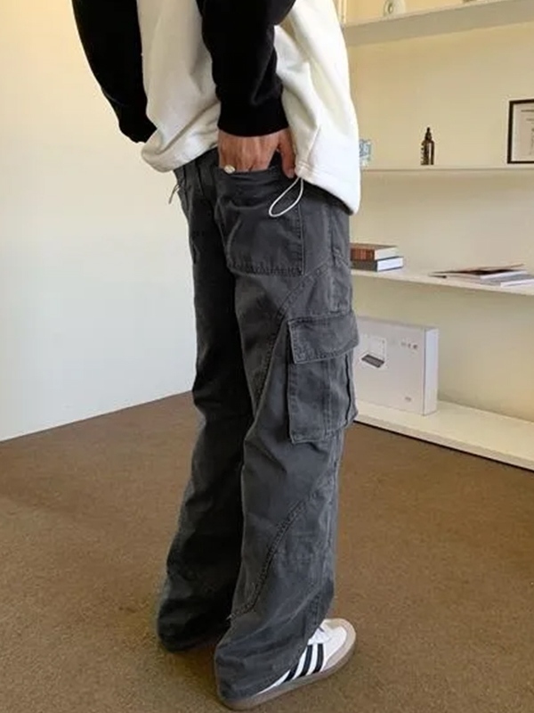 Men's Vintage Distressed Wash Multi Pocket Cargo Pants-1