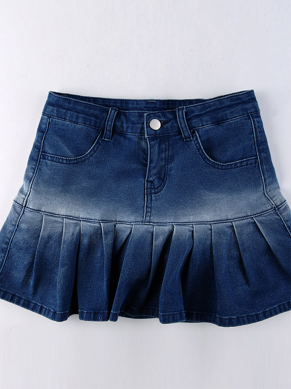 Vintage Pleated Ultra Short Denim Mini Skirt-3