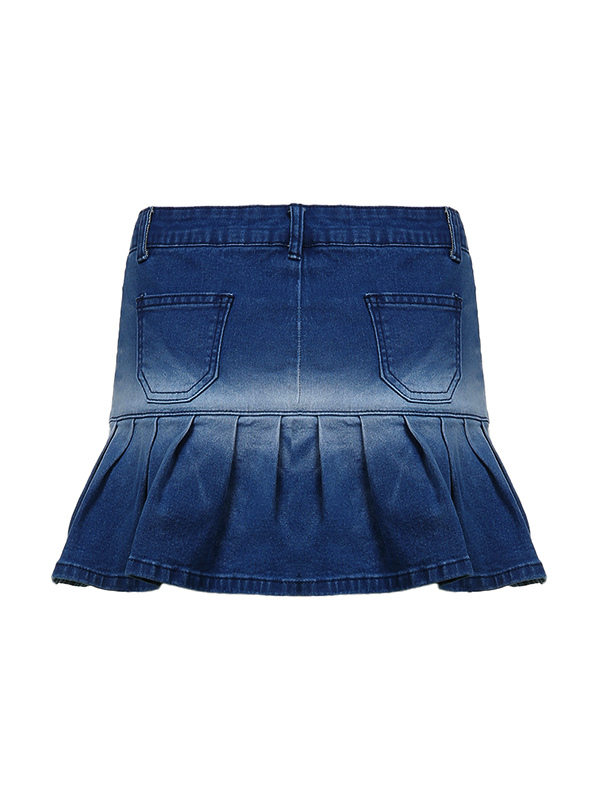 Vintage Pleated Ultra Short Denim Mini Skirt-2