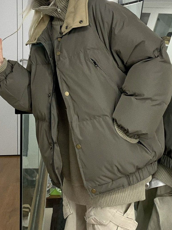 Solid Slant Pocket High Neck Jacket-1