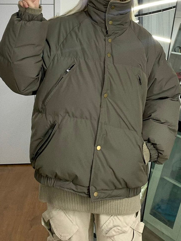 Solid Slant Pocket High Neck Jacket-3