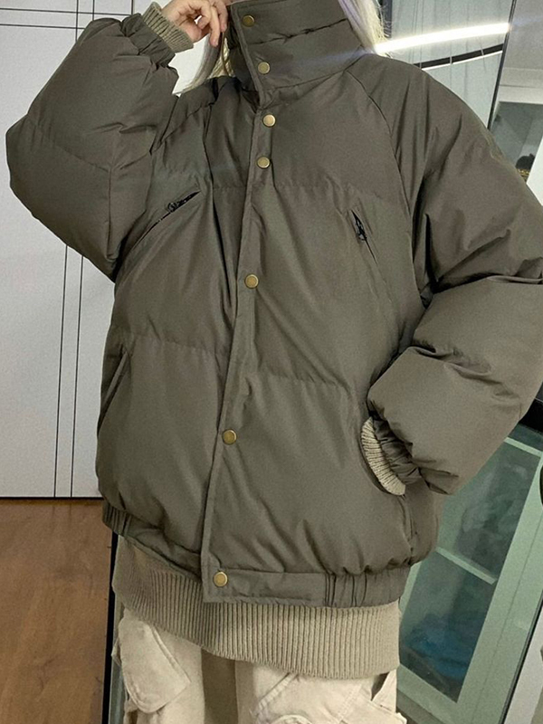 Solid Slant Pocket High Neck Jacket-2