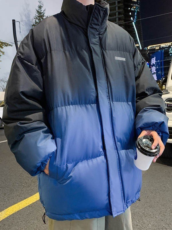 Men's Gradient Color Block Zip Up Padded Jacket-2