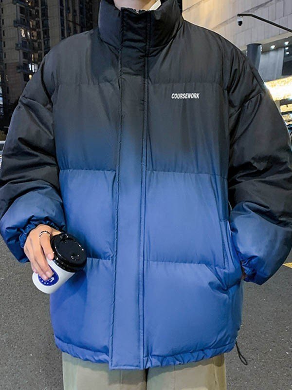 Men's Gradient Color Block Zip Up Padded Jacket-1