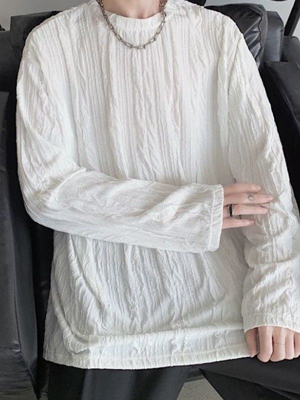 Men's Creped Crew Neck Long Sleeve Tee-2