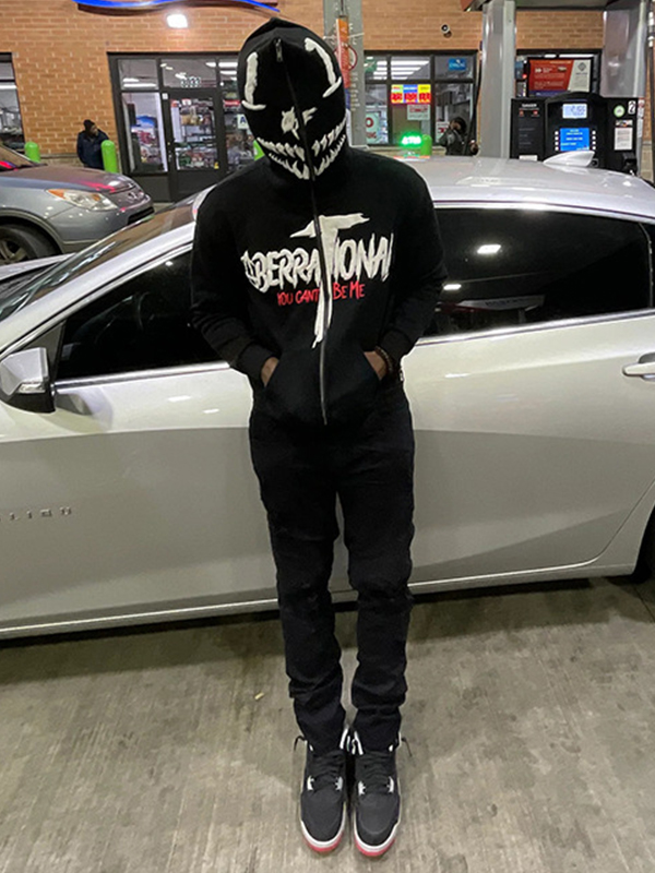 Men's Hip Pop Letter Print Oversized Hoodie-1