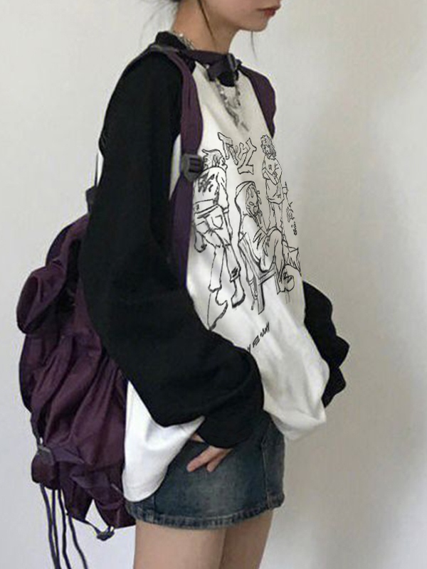 Portrait Graffiti Print Raglan Oversized Long Sleeve Tee-2