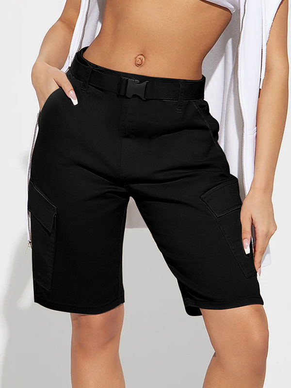Multi Pocket With Buckle Belt Shorts-1
