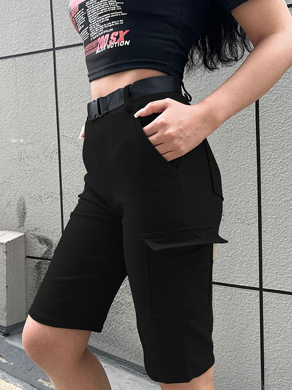 Multi Pocket With Buckle Belt Shorts-2