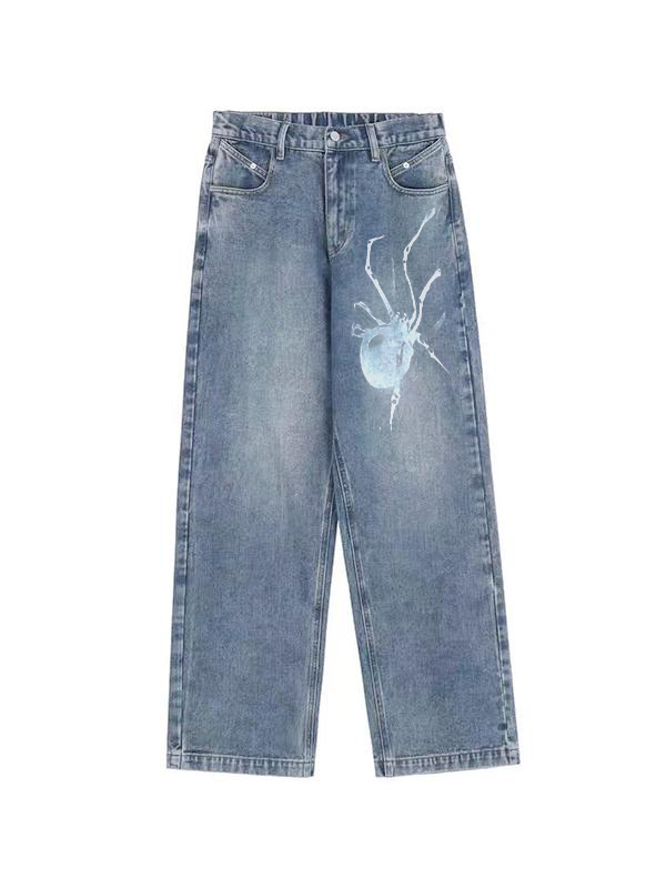Spider Print Wide Leg Boyfriend Jeans-1