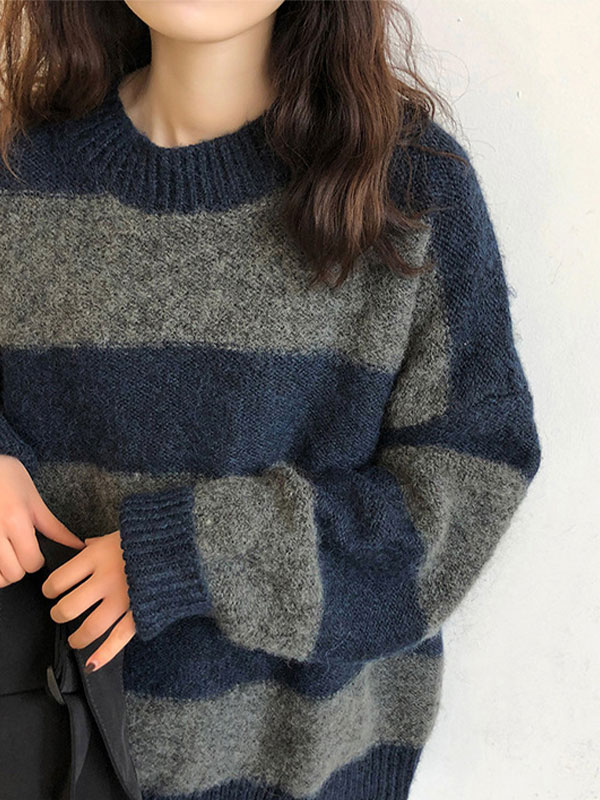 Oversized Stripe Pullover Sweater-3