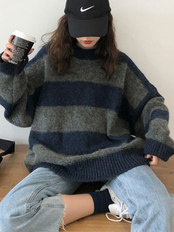 Oversized Stripe Pullover Sweater-5
