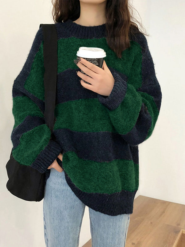 Oversized Stripe Pullover Sweater-1
