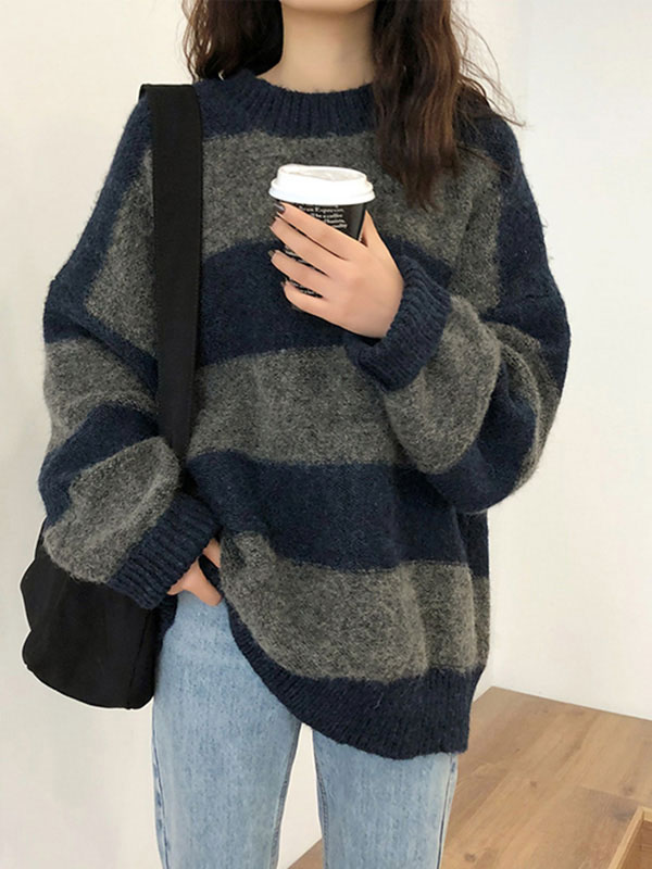 Oversized Stripe Pullover Sweater-2