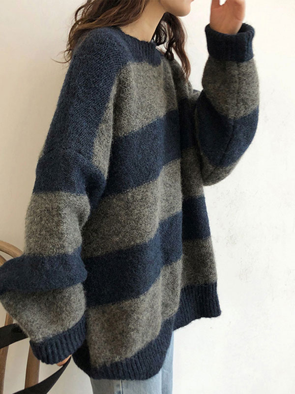 Oversized Stripe Pullover Sweater-4