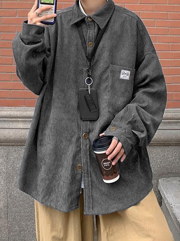 Men's Corduroy Loose Button Down Shirt-4