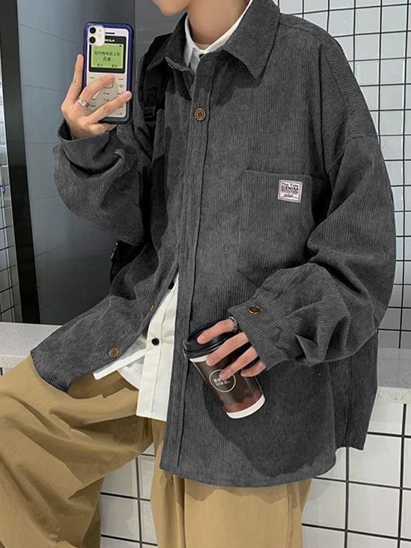 Men's Corduroy Loose Button Down Shirt-5