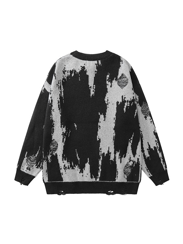 Men's Jacquard Distressed Pullover Sweater-1