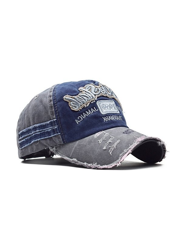 Embroidery Patchwork Distressed Baseball Cap-1