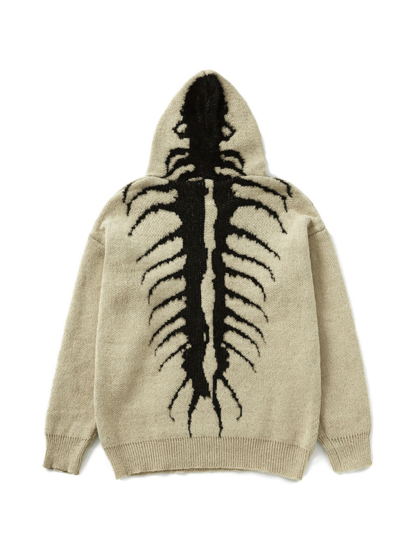 Skull Jacquard Hooded Pullover Sweater-4