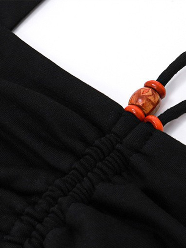 Solid Color Pleated Halter Tank Top-5