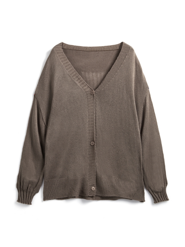 Mohair Solid Lantern Sleeve Baggy Cardigan-1